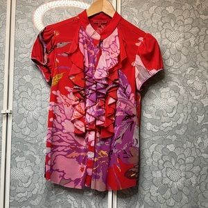 NWOT Vivienne Tam Floral Mesh Ruffle blouse, P